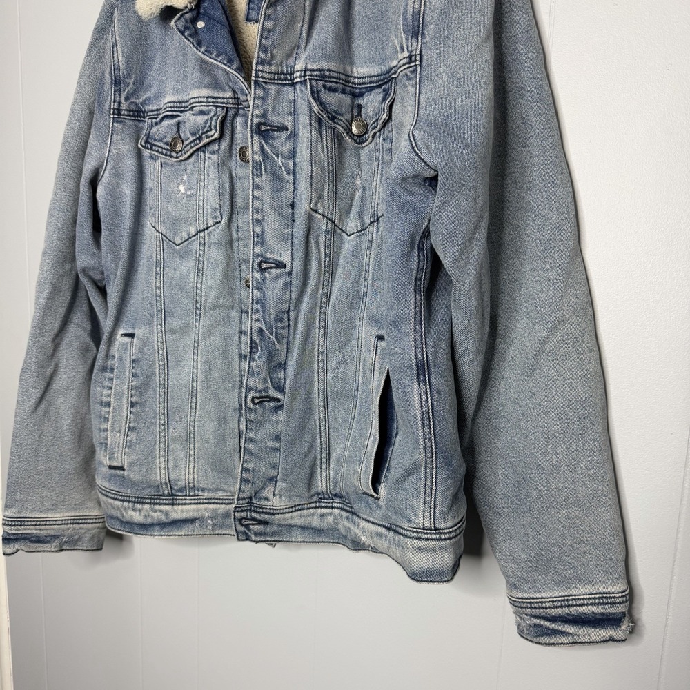 Abercrombie & Fitch Sherpa Lined Denim Trucker Jacket Mens Large Jean Coat - Picture 4 of 14